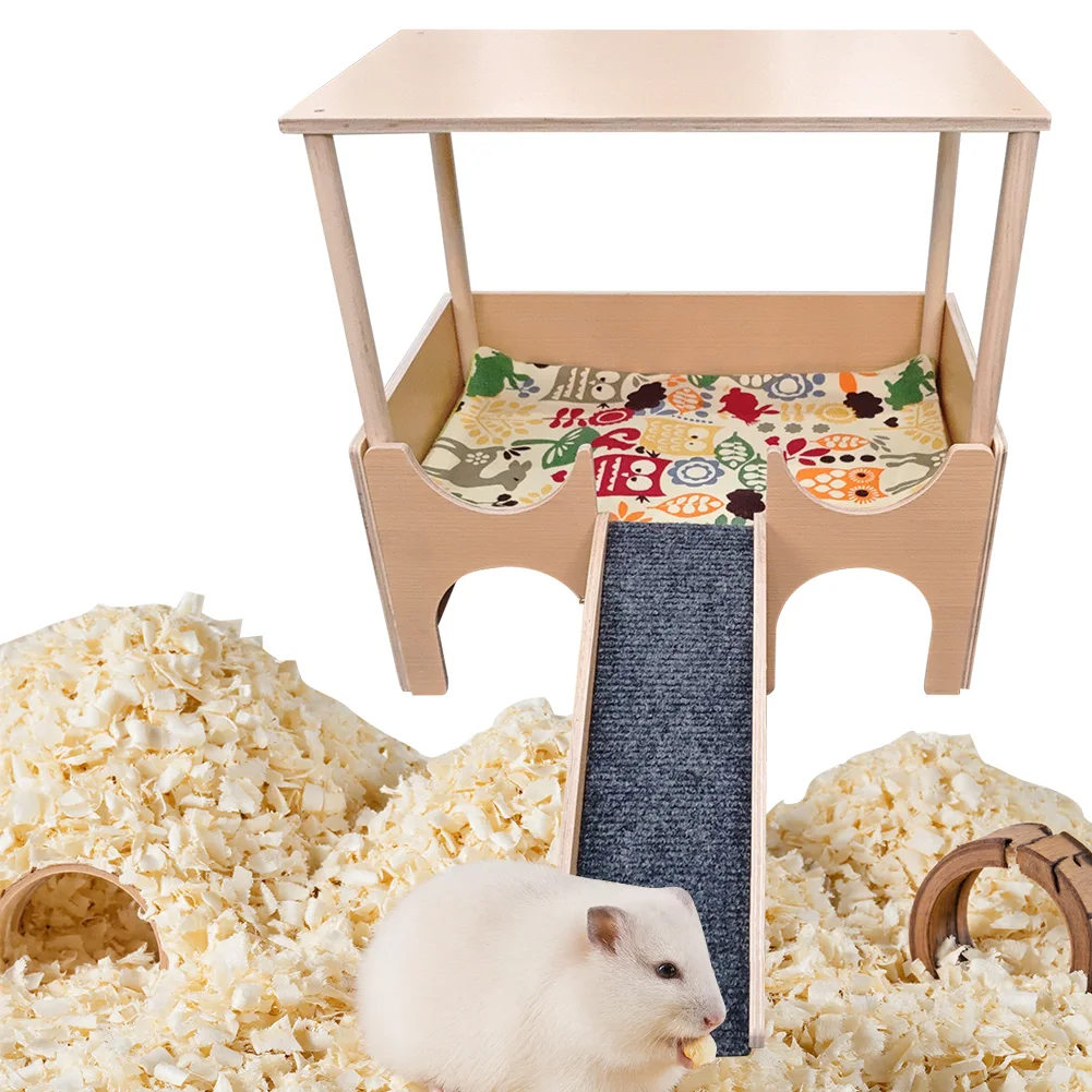 2-Tier Guinea Pig Hideout Wooden Guinea Pig Castle Small Animal House for Hamsters Bunny Chinchillas Playing Hiding