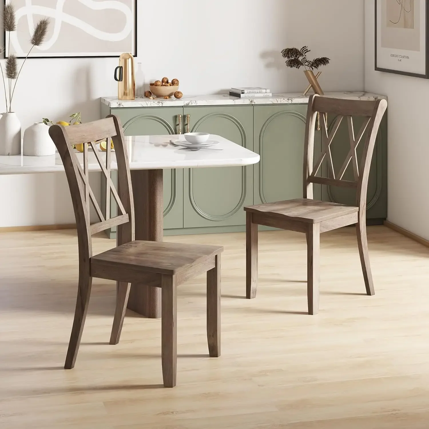 Set of 4 Dining Chairs, Rubber Wood Dining Room Side Chair w/Ergonomic Seat, Armless Chair for Home Kitchen, Dining Room, Brown 5