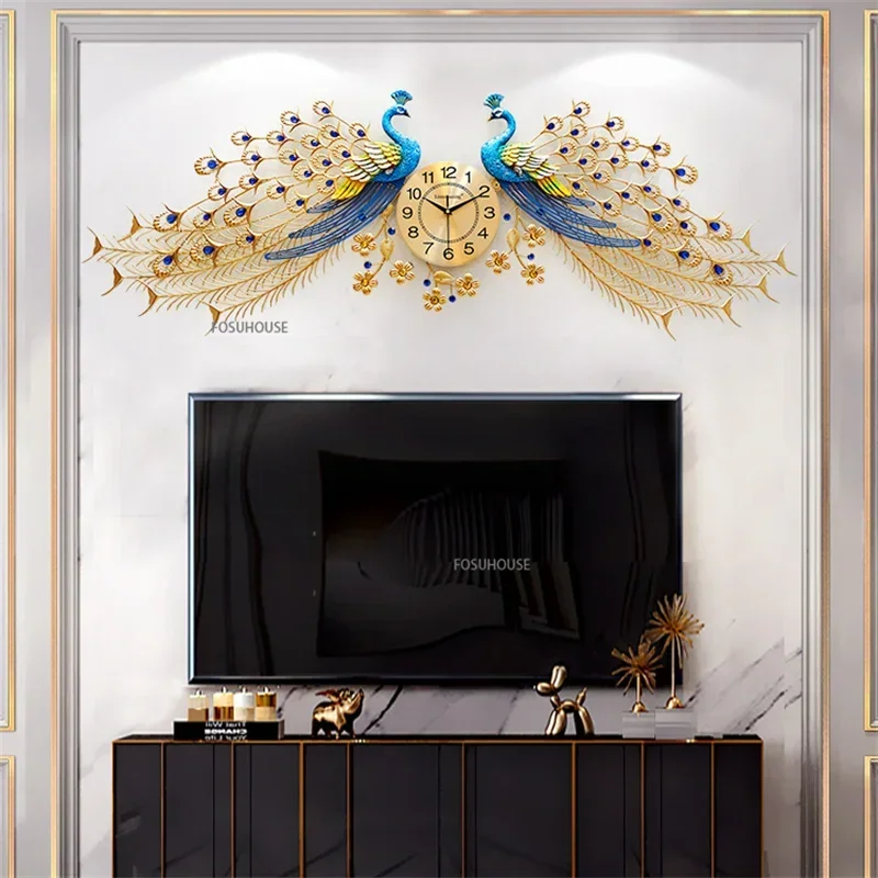 Modern Creative Wall Clock Wall  Peacock Clock Wall Clock Living Room Decoration Home Decor European Light Luxury Silent Clocks 2