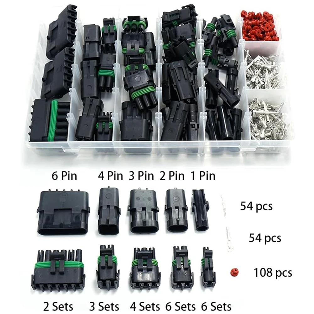 21-teiliges Set Wasserdichte Automotive-Elektrosteckverbinder 1/2/3/4/6 Pin 22-14AWG Kabelbaum Zündkerzen-Steckverbinder Anschlussklemme – Detail 1