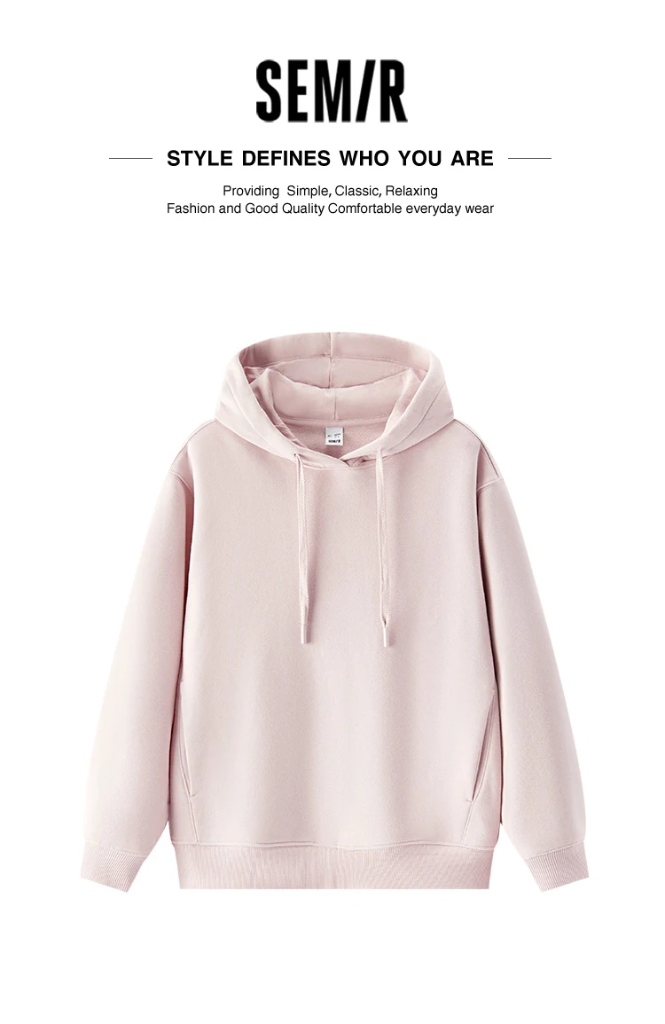 Semir Hoodie Women Fleece Lined Thermal Antibacterial Loose Fit Solid Color 2025 New Winter Casual Pullover