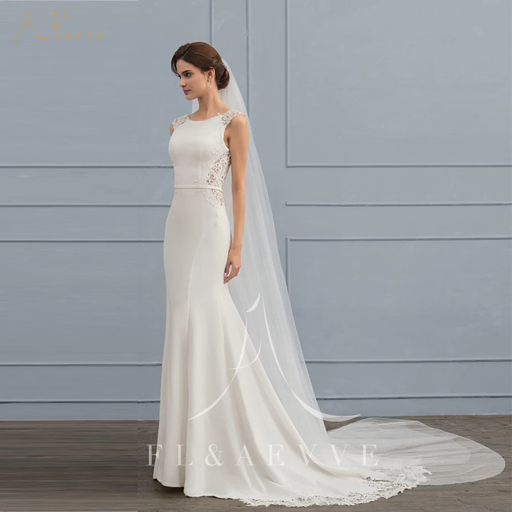 

Princess Mermaid Scoop Court Train Stretch Crepe Lace Wedding Dress Bohemian Brides Dress Bohème Party Dress Brides Gown