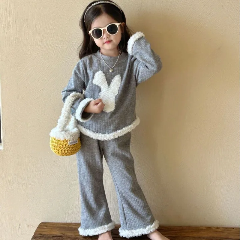 

2023 Autumn New Childrens Wear Korean Style Childrens Wear Girls Cute Rabbit Set Kindergarten Set Spring and Autumn Set