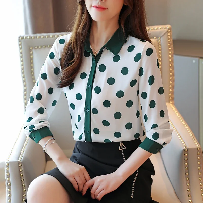 

New 2024 Chiffon Summer Women's Blouse Casual Fashion Advanced Temperament Simplicity Tops Polka Dot Long Sleeved Shirt