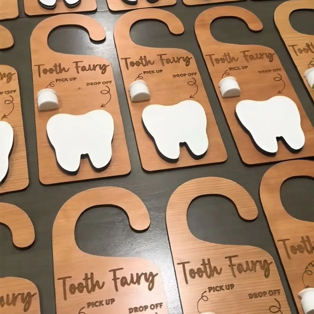 Wooden Tooth Door Hanger Encourages Tooth Care Decorative Tooth Keepsake Container Tooth Fairy Tooth Mouse Door Hanging Decor