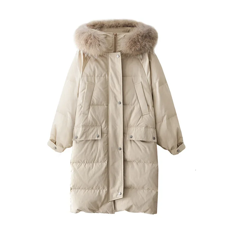 Womens Maternity Thicken Puffer Down Long Snow Coat Winter Down Puffer Coat Warm Windproof Solid Jacket with Fur Trimmed Hood