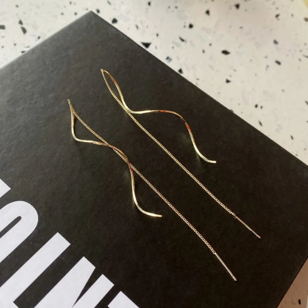 Wavy Long Drop Dangle Ear Line Earrings for Women Classic Spiral Stainless Steel Korea Earring Jewelry Gift