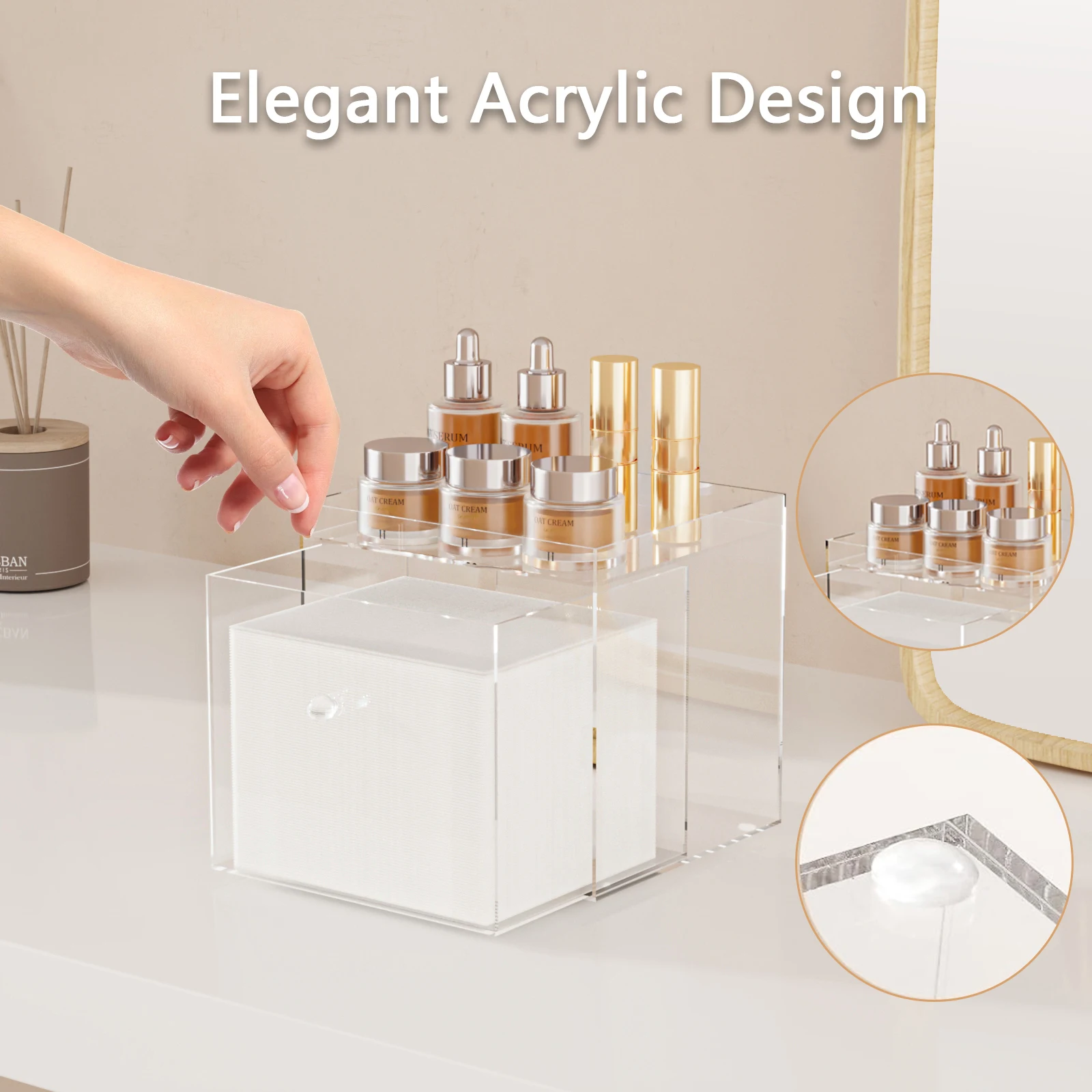 Acrylic Disposable Face Towel Holder with Drawer, Custom Storage for Home & Makeup Organization (Towels Not Included) 4