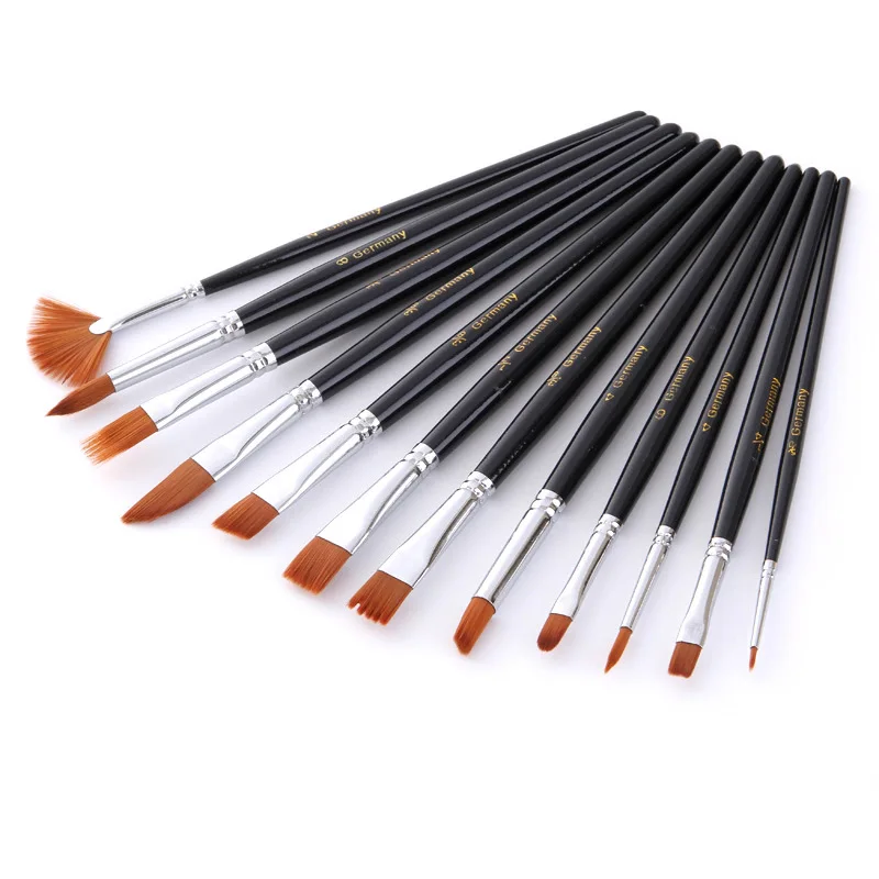 12 Pcs/Set Professional Paint Brushes Acrylic Watercolor Oil Painting Brush Round Pointed Tip Nylon Hair Acrylic Brush Drawing