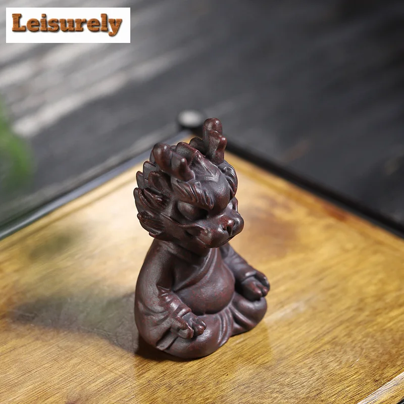 Handmade Yixing Purple Clay Tea Pet Dragon Iron Red Blood Sand Tea Figurine Play Toys Lucky Model Cafes Supplies Ornaments Decor