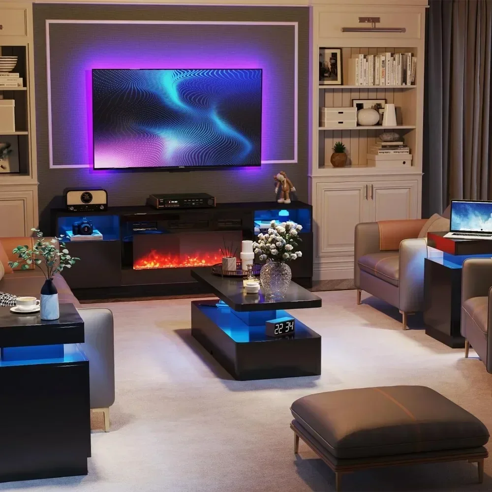 Double-Layer Design for Living Room Green Coffee Table Modern Stylish Coffee Table With 16 Colors LED Lights Black Furniture 4