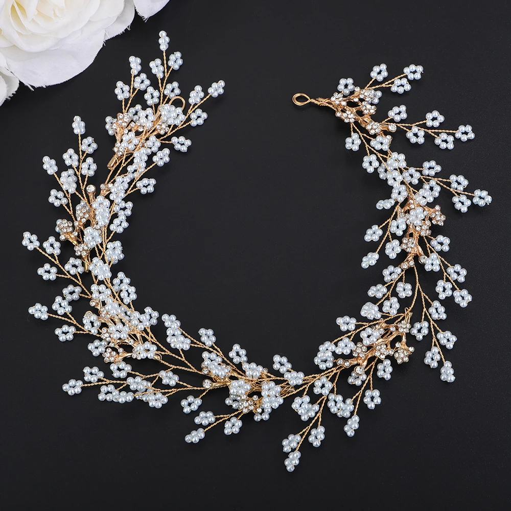 Luxury Handmde Blue Green Pearl Rhinestone Bridal Headband Women Headpiece Guest Wedding Headdress Hair Accessories Party Tiaras