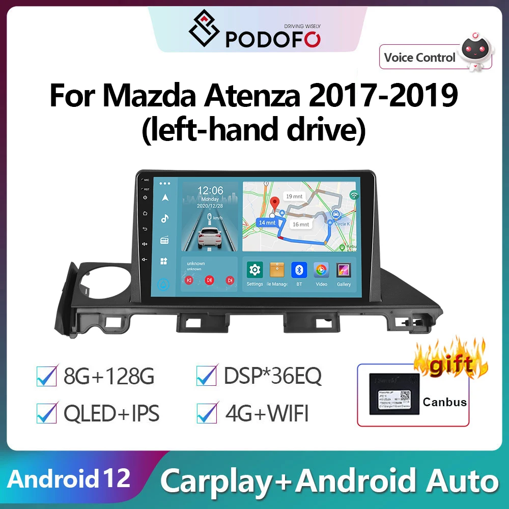 

Мультимедийная магнитола Podofo для Mazda Atenza 2017-2019, 2Din, Android, GPS-навигация