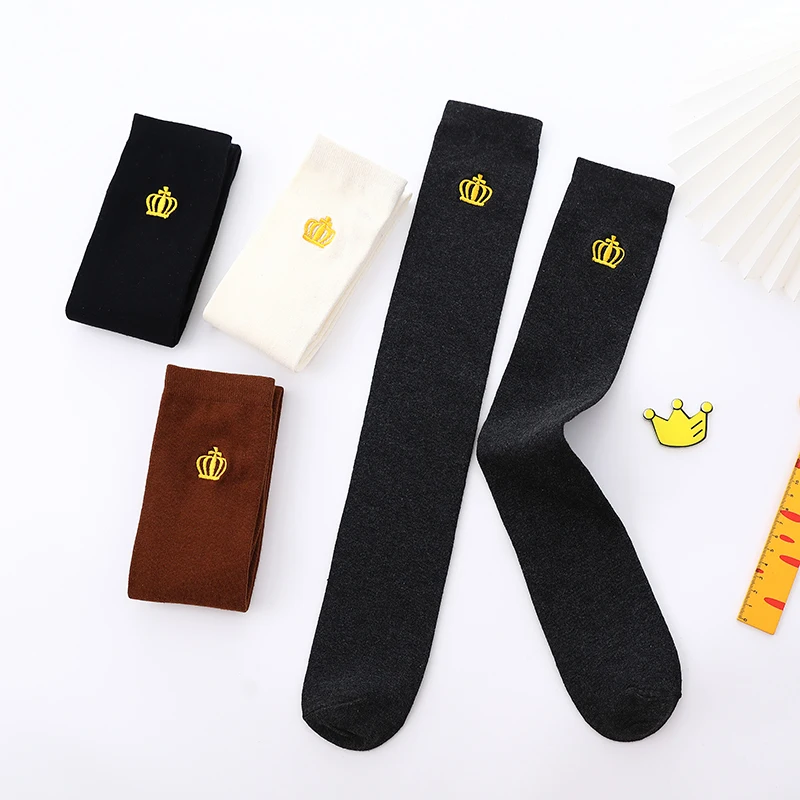 Baby Kids Cotton Warmer Stockings Cartoon Crown Embroidery Over The Knee High Sock Child Girls Student Autumn Winter Long Socks sports socks kids socks cartoon socks cotton knee socks