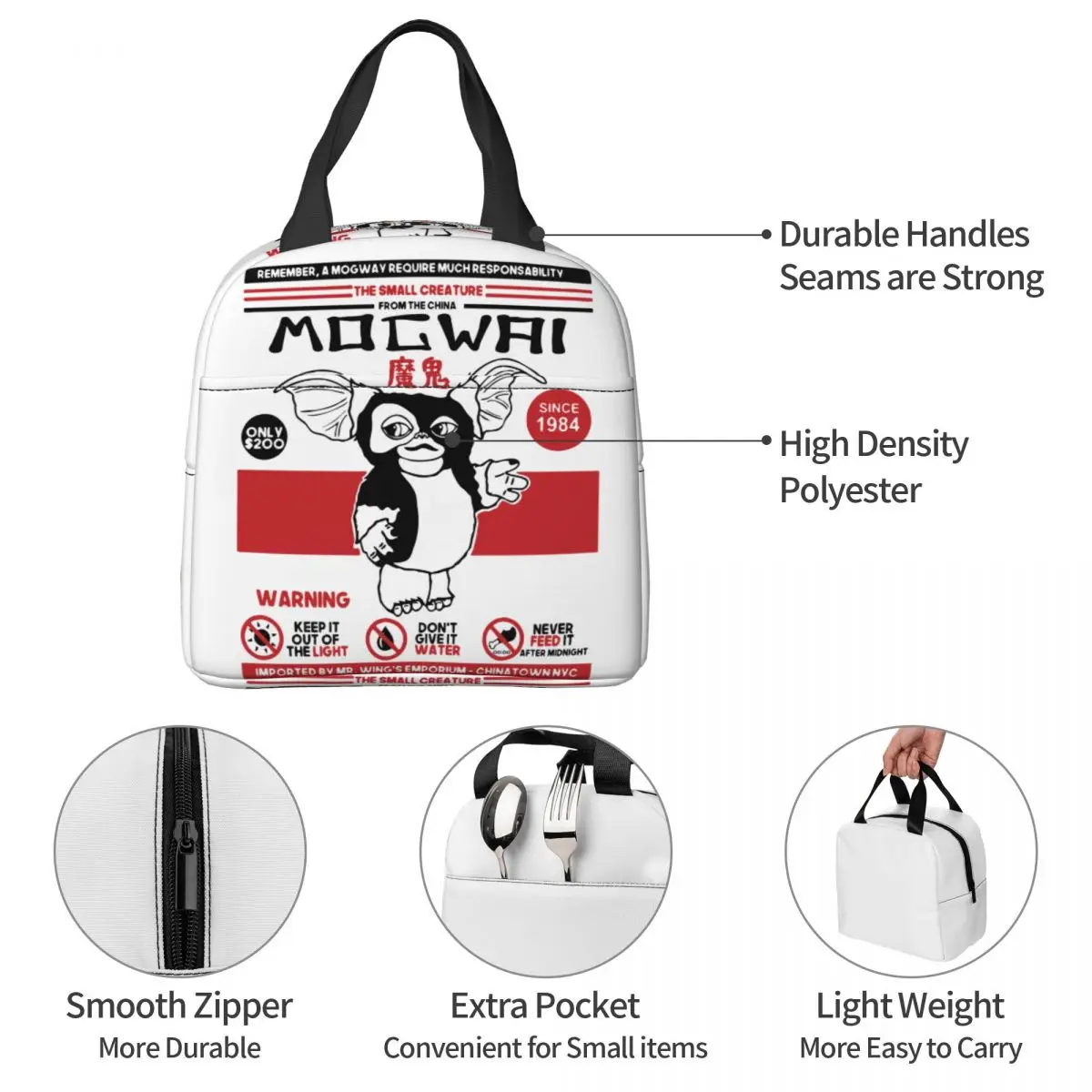 Your Pet Mogwai Gremlins Lunch Bag Portable Insulated Canvas Cooler Gizmo 80s Thermal Picnic Lunch Box for Women Children