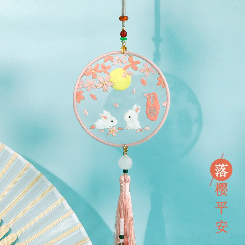 Cross Stitch Diy Cartoon Manual Material Package Lovely Rabbit Nine Tailed Fox Flower Embroidery Peace Sign Pendant Home Decor