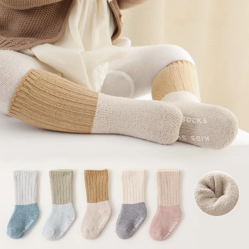 

Coral Fleece Thick Warm Kids Children Korean Long Socks Baby Middle Tube Stockings Toddler Boys Girls Thermal Mid Calf Socks