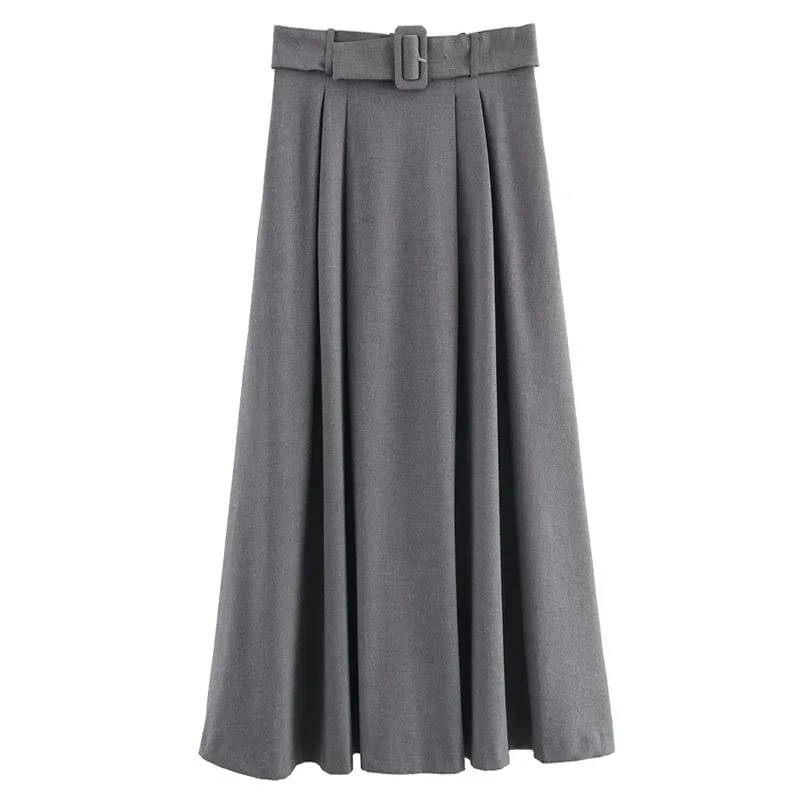 

TRAF Elegant Belted Cape Midi Skirt Women Fashion High Waist Front Darts Long Skirts England Style A-Line Straight Maxi Skirts