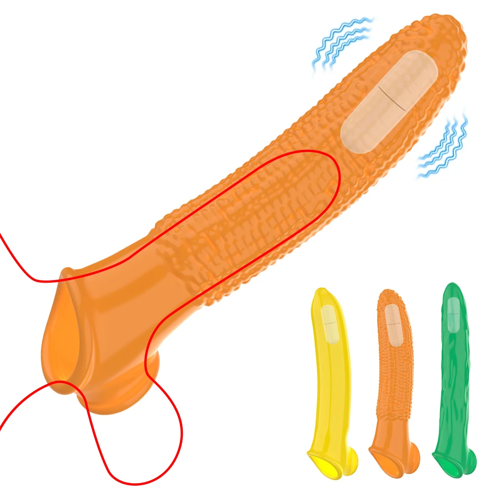 Penis Enlargement Sleeve Vibrator Reusable Condoms Delay Ejaculation Cock Rings Dick Enlarger Sex Toys for Men Masturbators