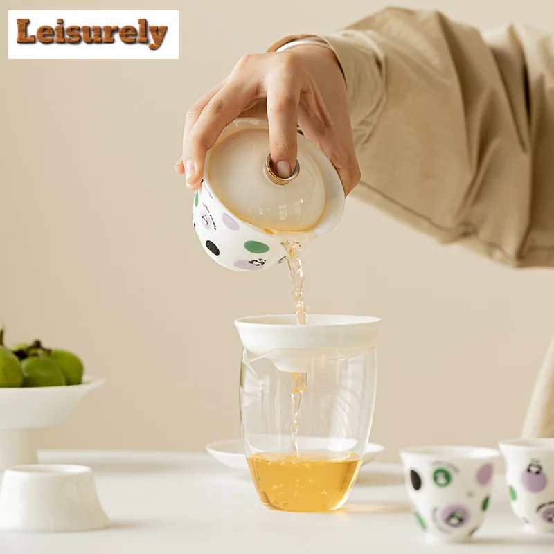 Cute Panda Ceramic Tea Set Complete Set Zen Tea Ceremony Set Household Teapot and Tea Cup Set Tea Services Supplies Decoration