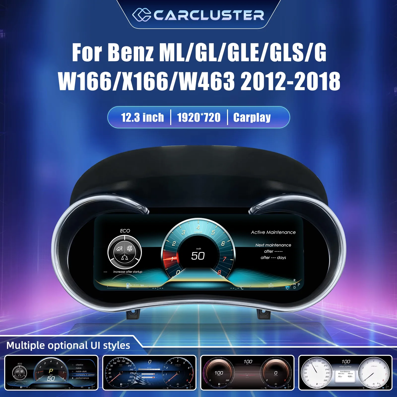 Panel de Instrumentos Digital LCD para Benz ML/GL/GLE/GLS/G W166/X166/W463 Años 2012-2018, Kit de Actualización de Panel de Instrumentos Virtual, Tacómetro, Velocímetro, Indicador de Combustible, Conexión Plug and Play 1