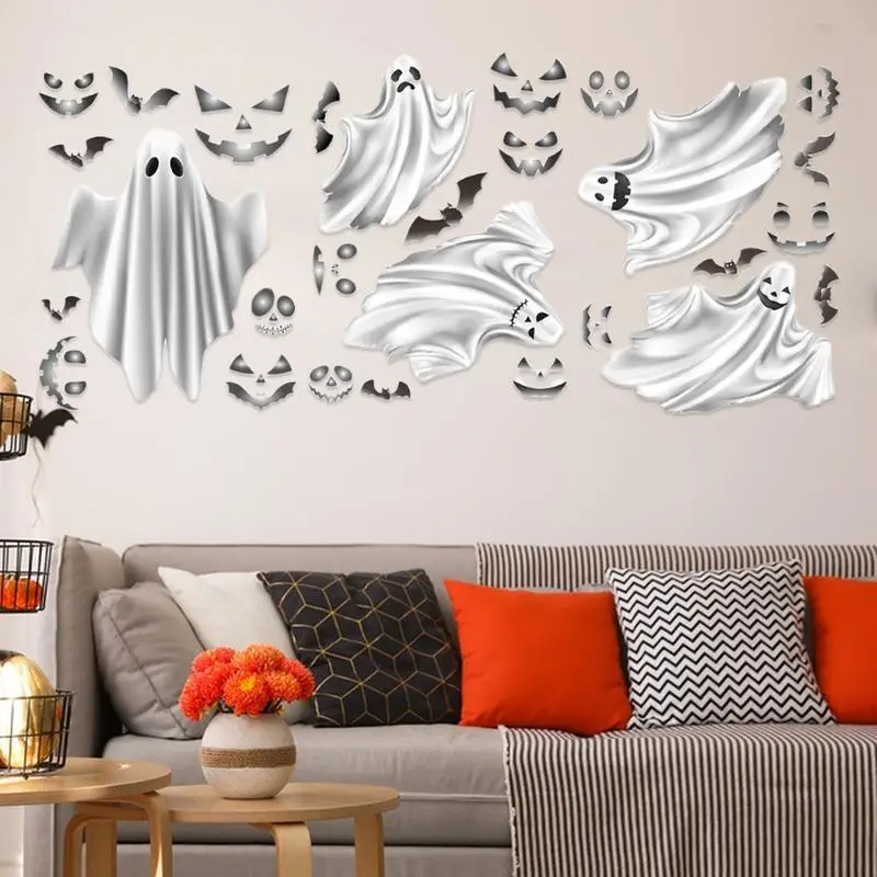 Glow In The Dark Halloween Decals Bat Ghost Window Clings Night Glow DIY Wall Decal Removable For Home Halloween Wall Decoration