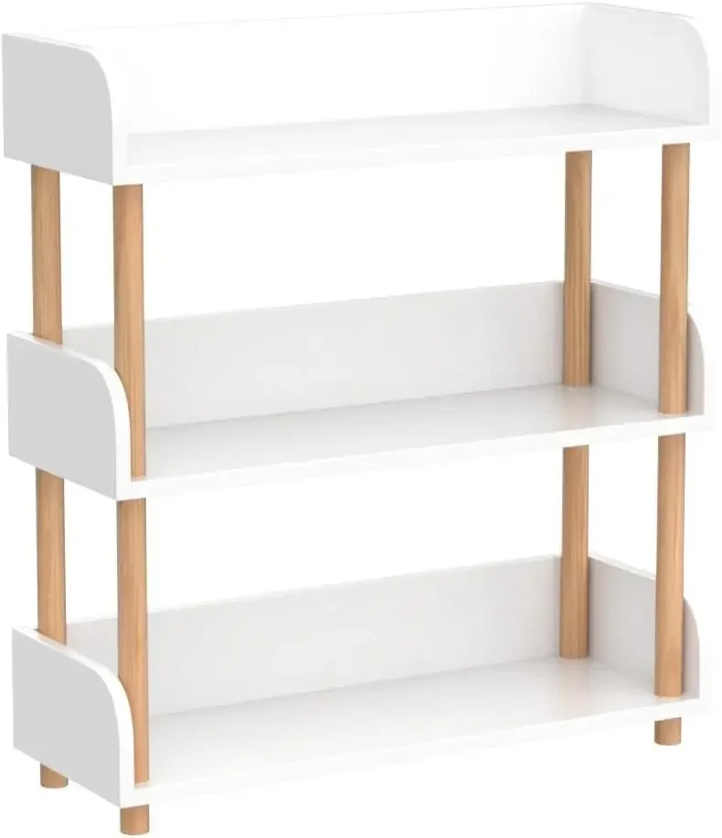 Wooden Open Bookcase - Modern Display Bookshelf with Top Edge and Solid Wood Frame for Home and Office, Storage Cabinet
