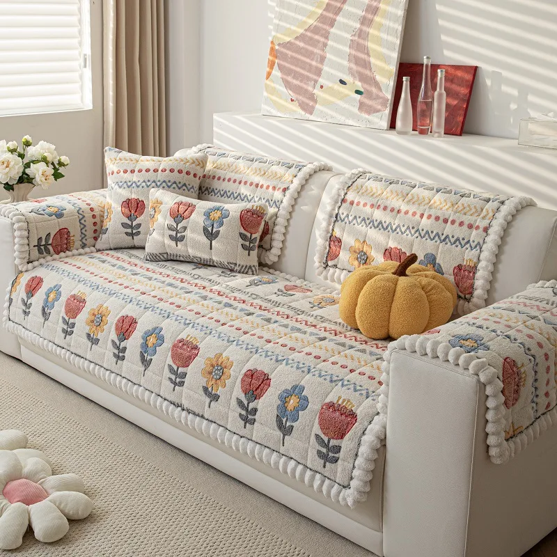 Bohemian Velvet Sofa Cover Soft Plush Protector for 1-4 Seater Sofas Machine Washable Protection Cover