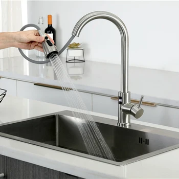 เซนเซอร์สัมผัสก๊อกน้ําอ่างล้างจานดิจิตอลพร้อมเครื่องพ่นสารเคมีแบบดึงลงร้อนเย็นผสมครัวแตะแปรงทองดึงออกก๊อกน้ําห้องครัว 2