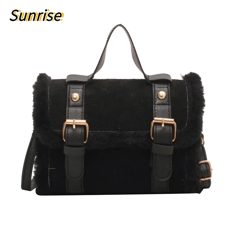 

Leisure Plush Lamb Small Bag Fashion Plush Cylinder Handbag Women's One Shoulder Crossbody Bag Designer Simple Black Square Bag