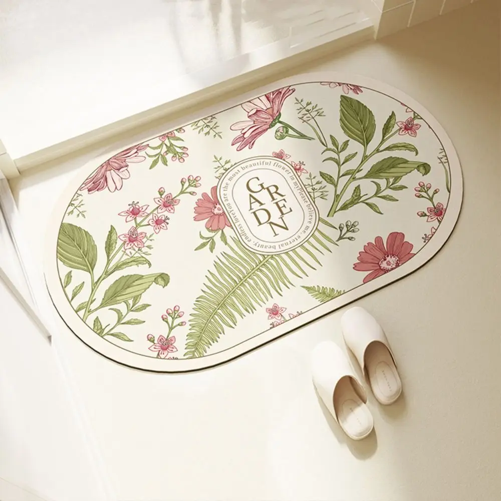 Elegant Bathroom Floor Mat Soft Flower Printing Absorbent Bath Carpet Machine Washable Quick Drying Anti Slip Door Mat