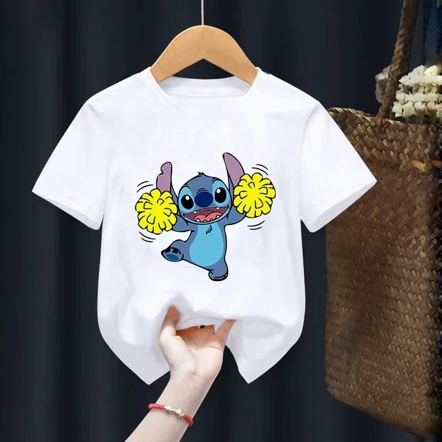 thumbnail image 1 of Camiseta infantil de Disney Lilo Stitch, camiseta kawaii, ropa informal de dibujos animados de anime para niños, camiseta para niñas y niños, camiseta de moda Y2K, 1 of 5