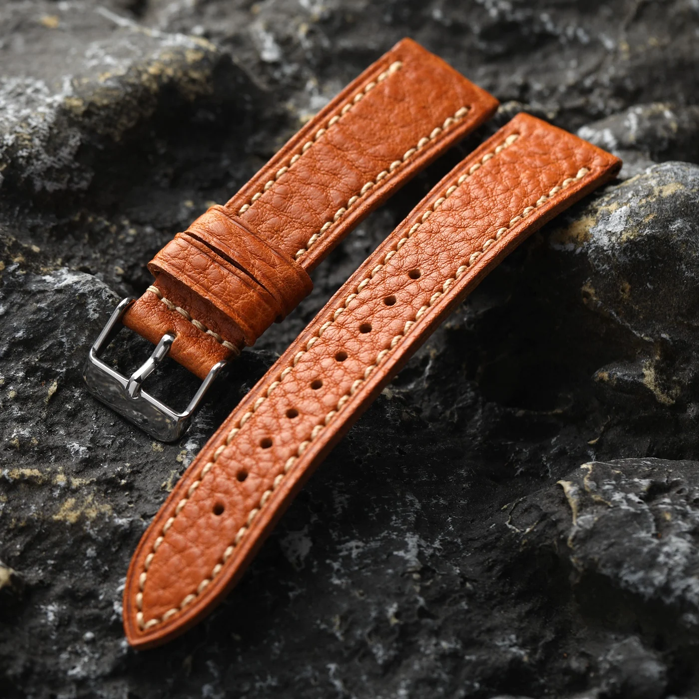 Handmade Tuscany Leather Watch Strap - Soft Retro Style in Black, Brown, and Blue (18mm, 20mm, 22mm)