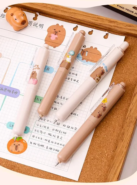 4 Pack Cute Capybara Gel Pens - 0.5mm Fine Point Black Ink Retractable Pens With Soft Grip For School & Office