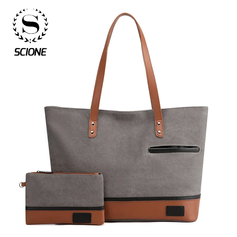 

Scione Canvas Briefcase Large Capacity Women Tote Handbags Simple Fashion Men Travel Messenger Shoulder Bags K516