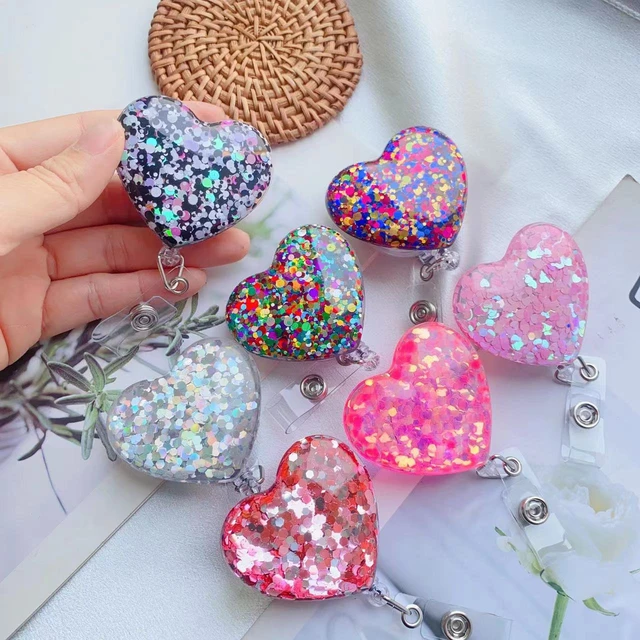 3PC New Glitter Heart Shape Sequin Easy Pull Button 360 Rotary