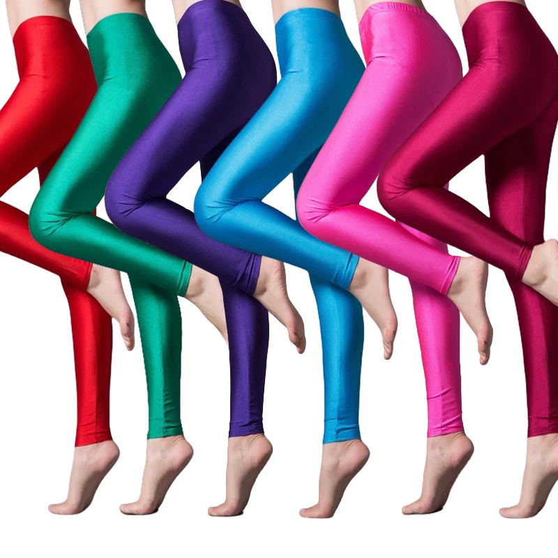 Women's Leggings Neon Green Neon Yellow Show Slim Shiny High Stretch Push Up Pants Performance Glossy Opaque Show Tights 50-80kg