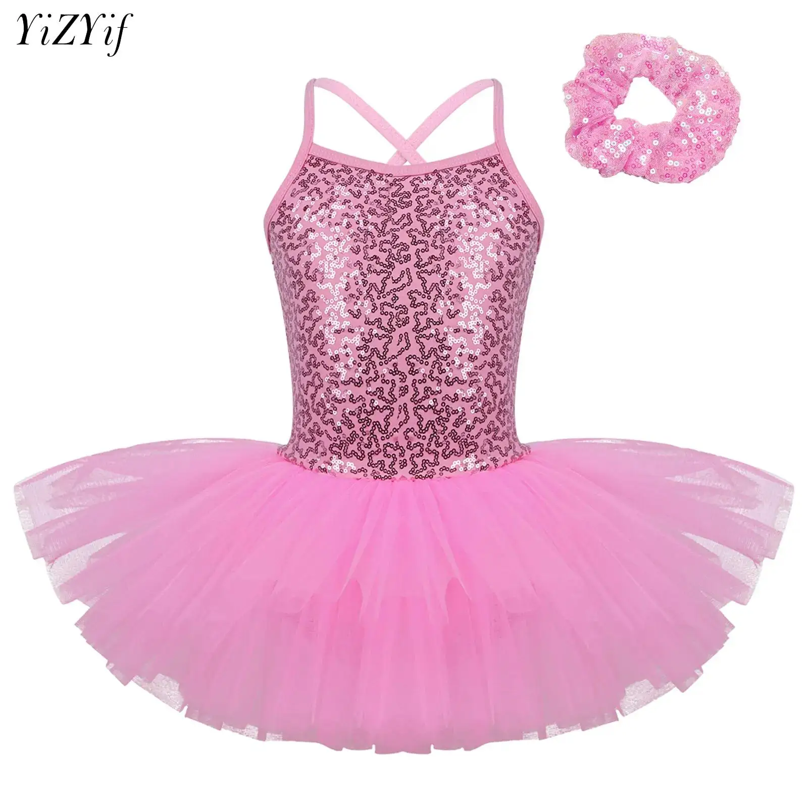 Kids Girls Ballet Dance Leotard Dress Ballerina Sequined Tutu Dress Rhythmic Gymnastics Bodysuit for Stage Performance for Ballet Dance Leotard