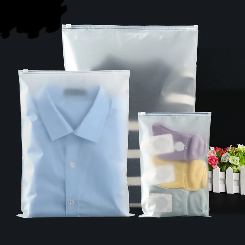 

50PS StoBag Frosted Matte Plastic Clothing Packaging Ziplock Zipper Bag Travel Shipping Sealed Underwear Socks Storage