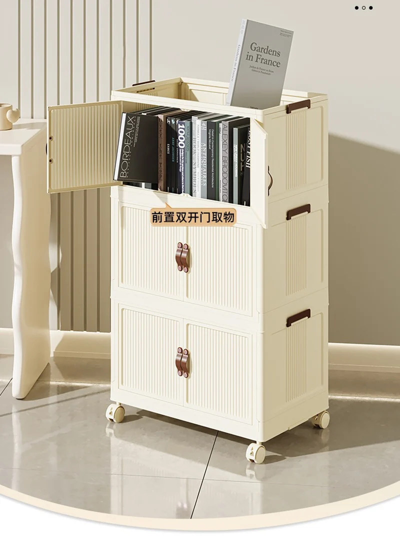 New Double Door Foldable Storage Drawer Cabinet For Living Room Organizer Cabinet With Wheels - 3 Layer