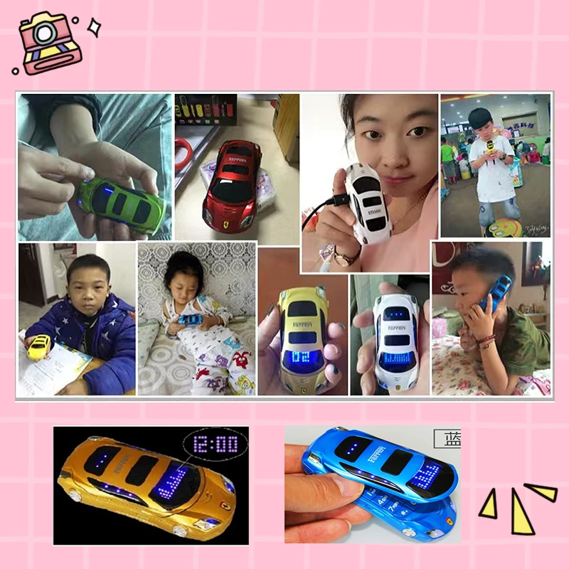 Car Shape Flip Small Cellphone Blacklist Dual Sim Card Child Mp3 FM Radio Recorder Toy Model Cartoon Mini Mobile Phone Easy Work 4