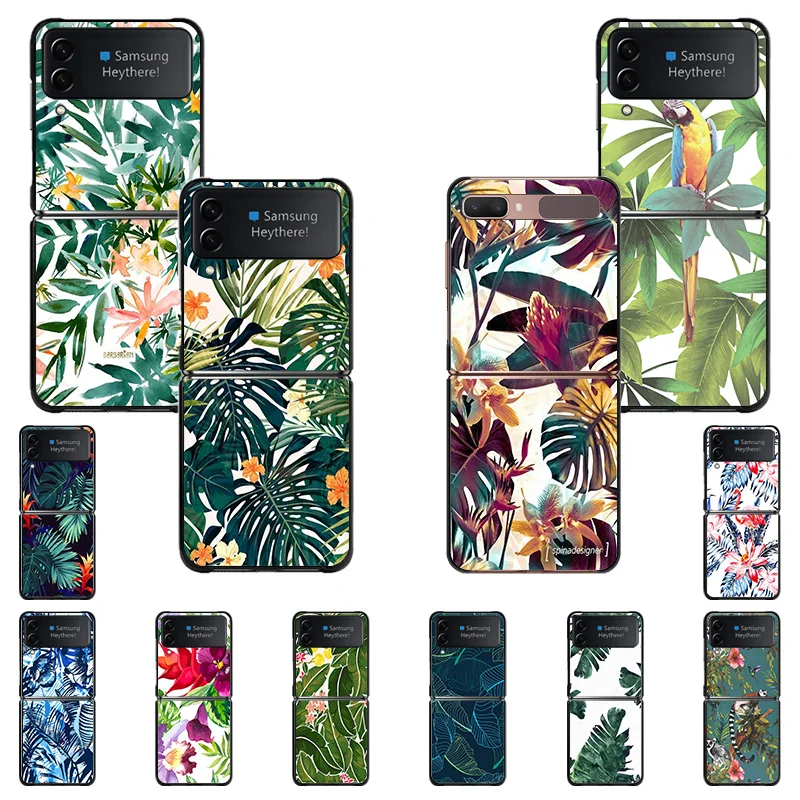 Custodie Rigide Nere Per Samsung Z Flip4 Flip3 5G Flip Tropical Plant Green Leaf Pattern Galaxy Zflip4 Zflip3 Cover