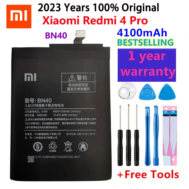 

Original Xiaomi Redmi 4 Pro Battery BN40 4100mAh for Xiaomi Redmi 4 Pro Prime 3G RAM 32G ROM Edition High Quality BN40 Battery