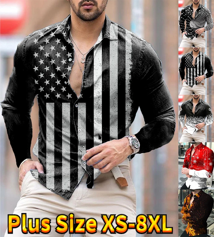 

Turndown Outdoor Street Button-Down Print Tops Summer Fashion Designer Clothing Shirt Men's New Design Printing Long Sleeve