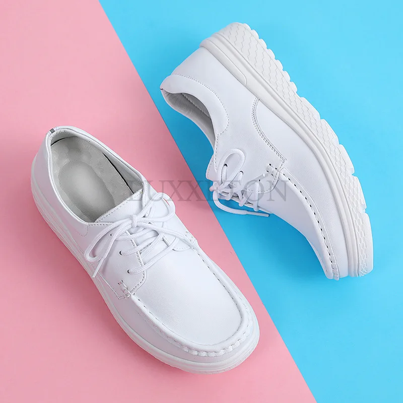 Women Walking Shoes Loafers Wedge Heels Slip Ons Thick Soles Versatile and Comfortable Nurse Work Shoes White 3