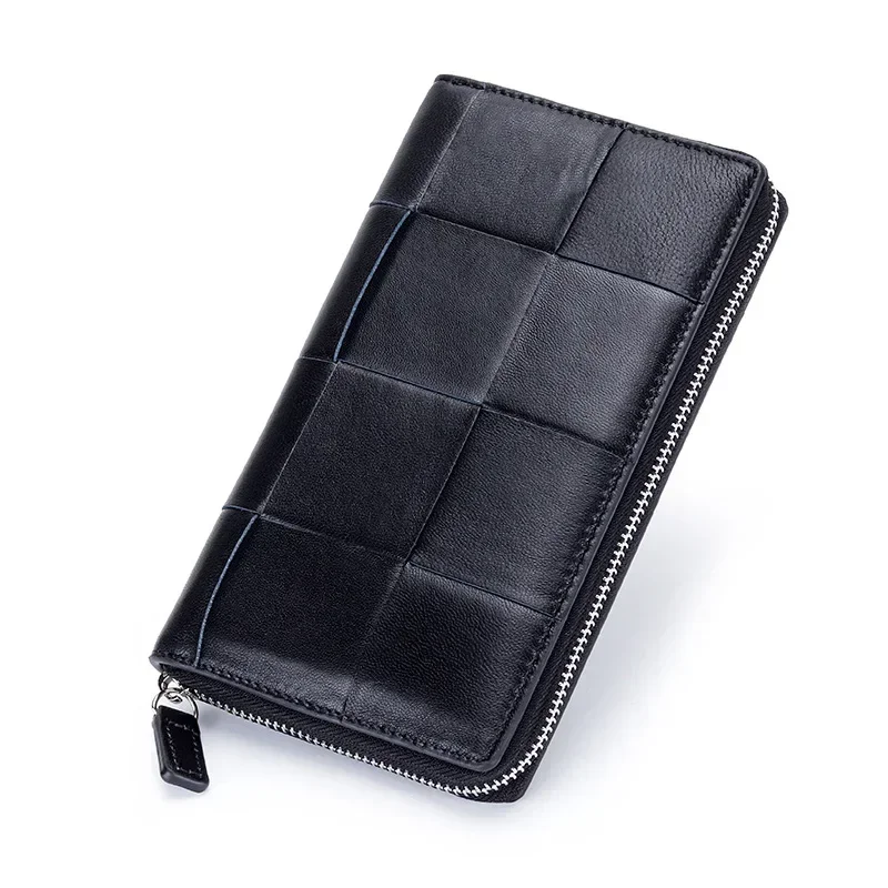 Sheepskin Handbag Women Wallet Real Leather Purse Woven Large Capacity Multi Card Zipper Bag