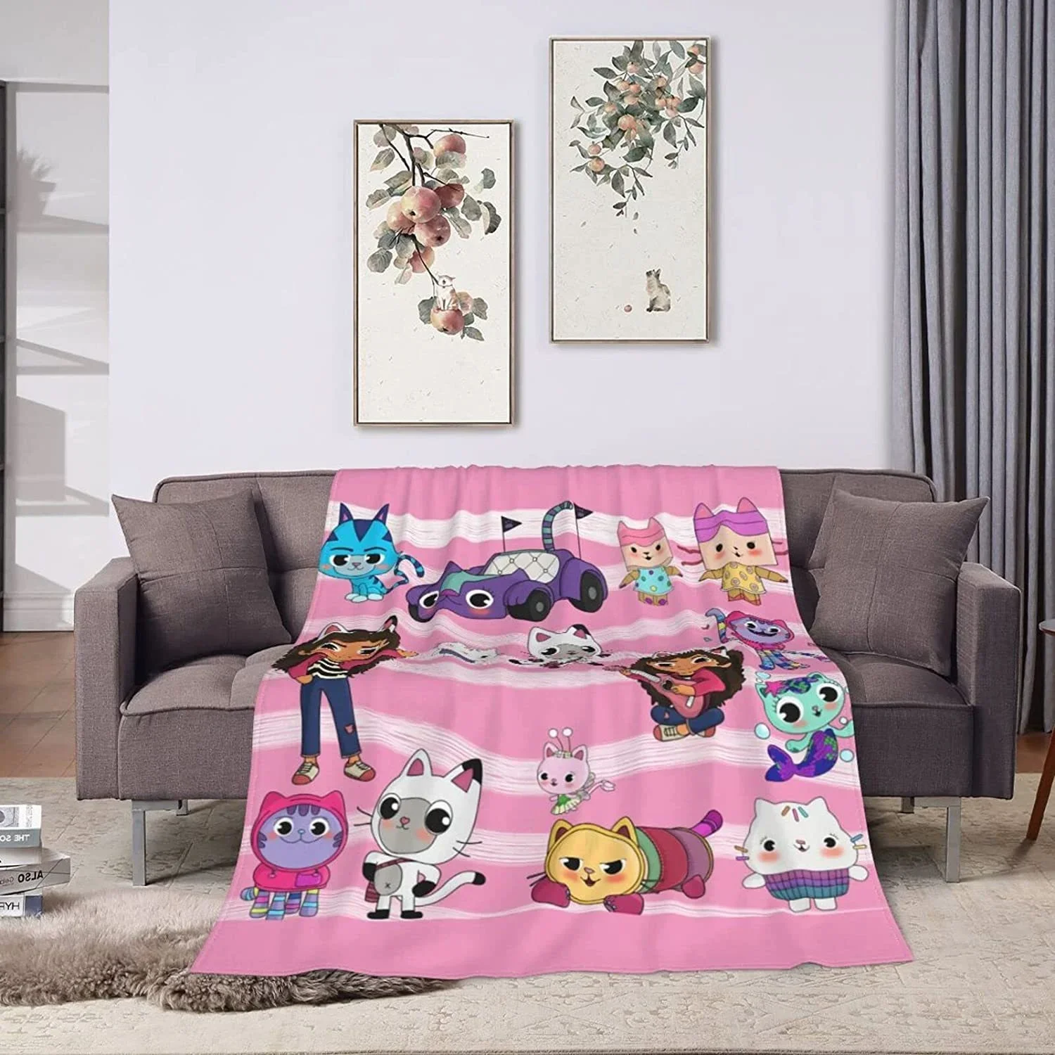 Gabbys’ Dollhouse Cartoon Blanket Flannel Throw Blanket for Kids Adult Lightweight Soft Blankets for Bed Sofa Airplane 100x150cm 3