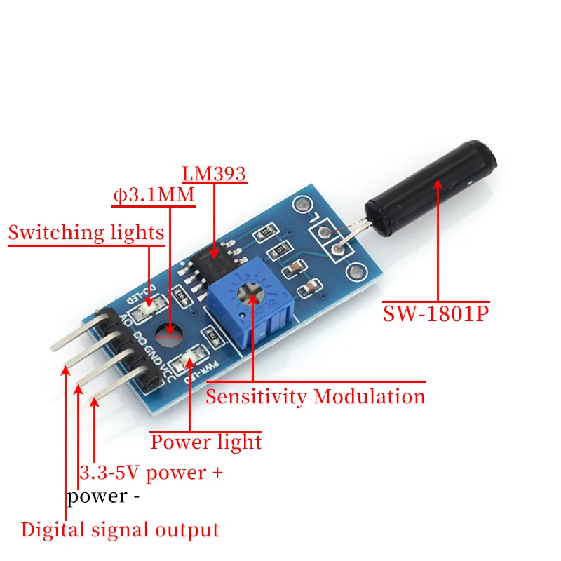 Javino Vibration Sensor Module Normally Opened Type SW18010P Vibration switch alarm sensor module for Arduino sensor module