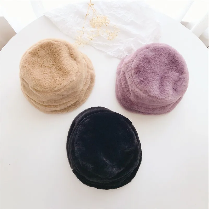 Children's Winter Plush Fisherman Hat Winter Cute Warm Bucket Fishing Children's Ear Protection Hat Kids Caps Accessories