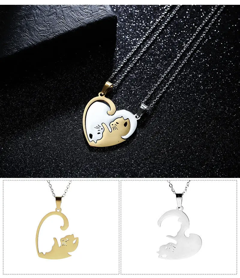 FaithHeart Cute Cat Matching Puzzle Necklaces Set Stainless Steel for Couple  Friendship - Walmart.com